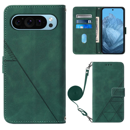 For Google Pixel 9 Crossbody 3D Embossed Flip Leather Phone Case(Dark Green) by buy2fix