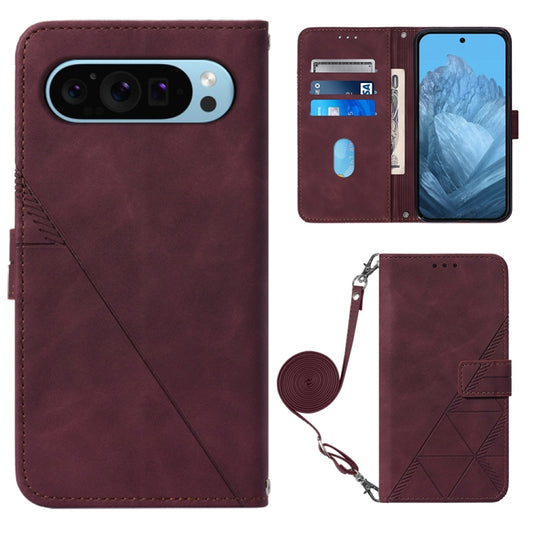 For Google Pixel 9 Crossbody 3D Embossed Flip Leather Phone Case(Wine Red) by buy2fix