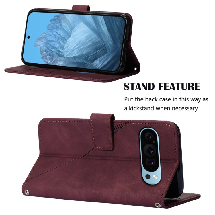 For Google Pixel 9 Crossbody 3D Embossed Flip Leather Phone Case(Wine Red) by buy2fix