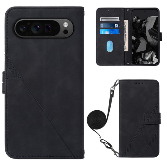 For Google Pixel 9 Pro Crossbody 3D Embossed Flip Leather Phone Case(Black) by buy2fix