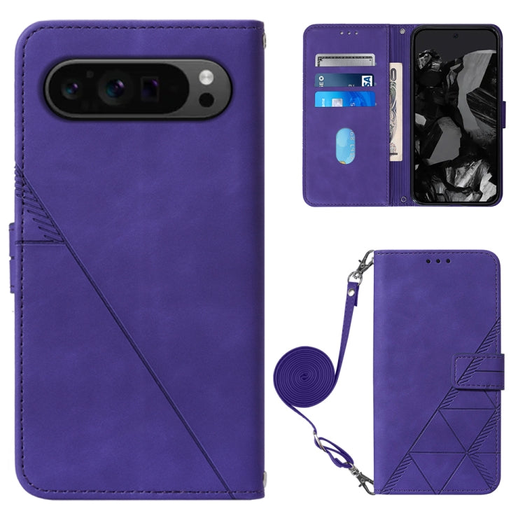 For Google Pixel 9 Pro Crossbody 3D Embossed Flip Leather Phone Case(Purple) by buy2fix