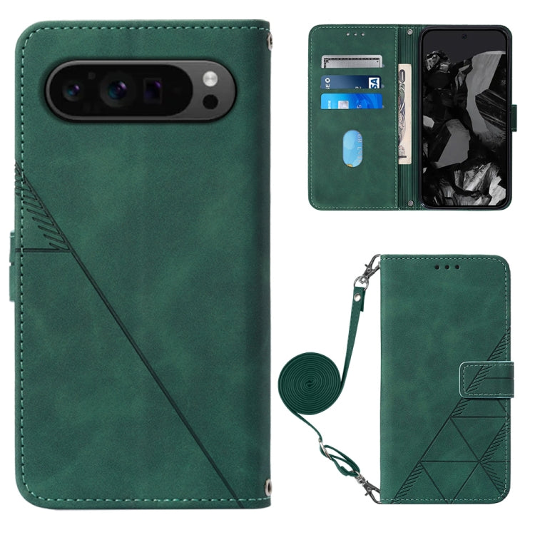 For Google Pixel 9 Pro Crossbody 3D Embossed Flip Leather Phone Case(Dark Green) by buy2fix