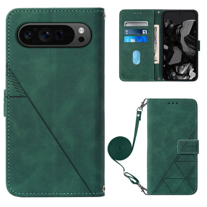 For Google Pixel 9 Pro Crossbody 3D Embossed Flip Leather Phone Case(Dark Green) by buy2fix