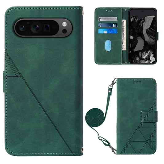 For Google Pixel 9 Pro Crossbody 3D Embossed Flip Leather Phone Case(Dark Green) by buy2fix