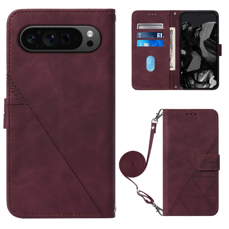 For Google Pixel 9 Pro Crossbody 3D Embossed Flip Leather Phone Case(Wine Red) by buy2fix