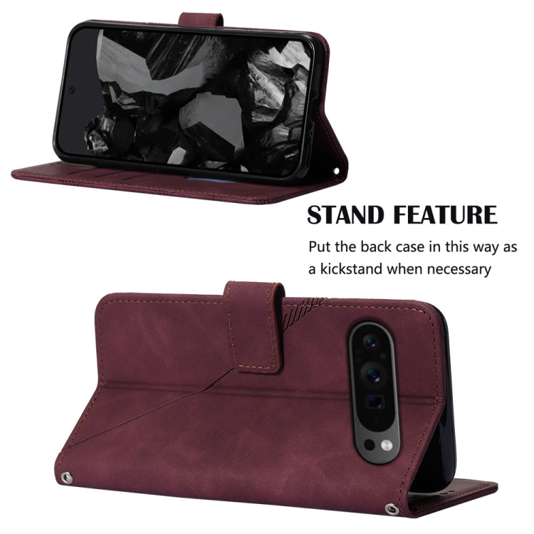 For Google Pixel 9 Pro Crossbody 3D Embossed Flip Leather Phone Case(Wine Red) by buy2fix