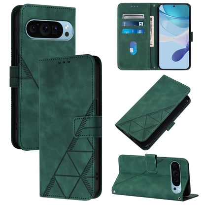 For Google Pixel 9 Pro XL Crossbody 3D Embossed Flip Leather Phone Case(Dark Green) by buy2fix