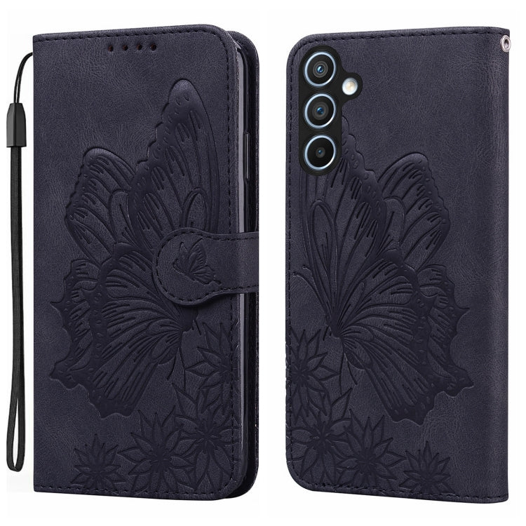For Samsung Galaxy A55 5G Retro Skin Feel Butterflies Embossing Horizontal Flip Leather Phone Case(Black) by buy2fix