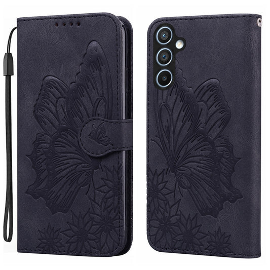 For Samsung Galaxy A55 5G Retro Skin Feel Butterflies Embossing Horizontal Flip Leather Phone Case(Black) by buy2fix