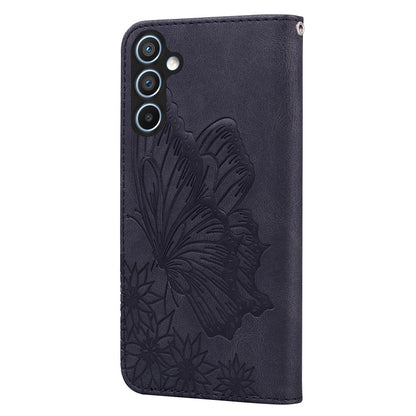 For Samsung Galaxy A55 5G Retro Skin Feel Butterflies Embossing Horizontal Flip Leather Phone Case(Black) by buy2fix