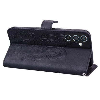 For Samsung Galaxy A55 5G Retro Skin Feel Butterflies Embossing Horizontal Flip Leather Phone Case(Black) by buy2fix