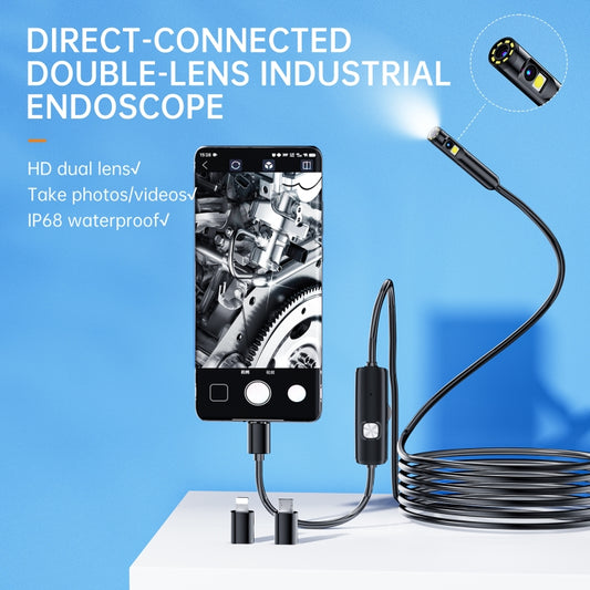 AN112 8mm Double Lenses HD Industry Endoscope Type-C + Micro USB + 8 Pin Connection, Length:3.5m Hard Tube -  by buy2fix | Online Shopping UK | buy2fix