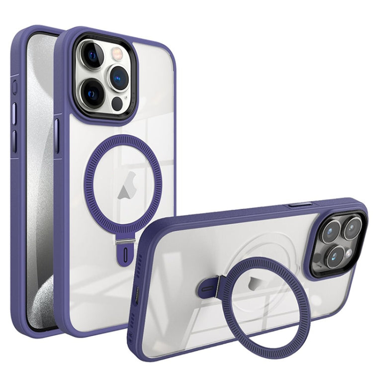 For iPhone 15 Pro Max Shield Armor MagSafe Holder Phone Case(Deep Purple) by buy2fix