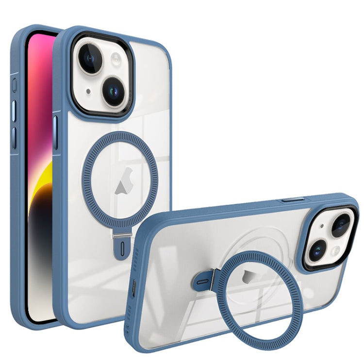 For iPhone 14 Shield Armor MagSafe Holder Phone Case(Blue) by buy2fix