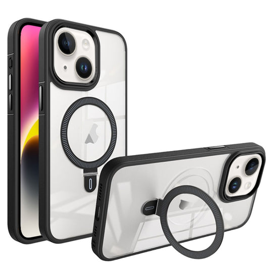 For iPhone 14 Shield Armor MagSafe Holder Phone Case(Black) by buy2fix