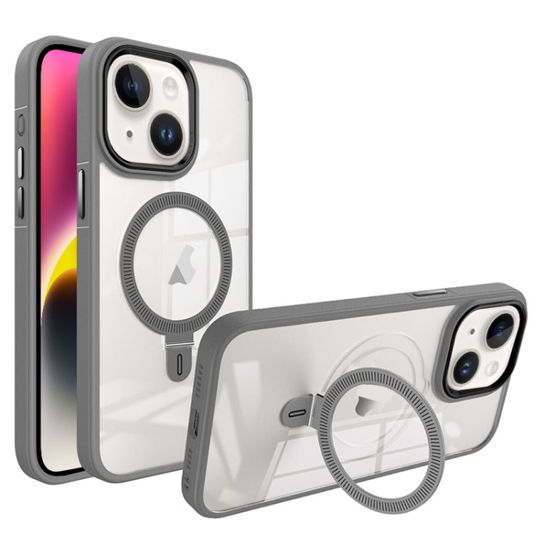 For iPhone 14 Shield Armor MagSafe Holder Phone Case(Grey) by buy2fix