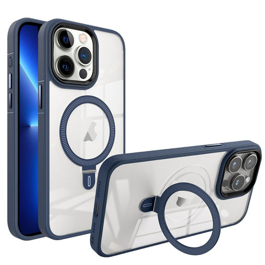 For iPhone 13 Pro Shield Armor MagSafe Holder Phone Case(Royal Blue) by buy2fix