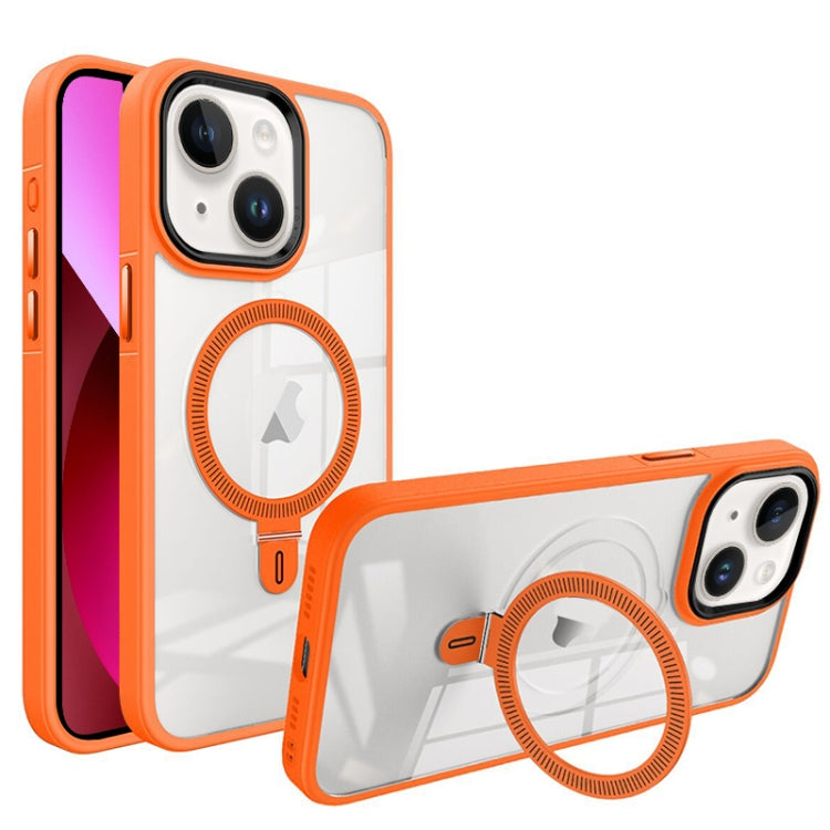 For iPhone 13 Shield Armor MagSafe Holder Phone Case(Orange) by buy2fix
