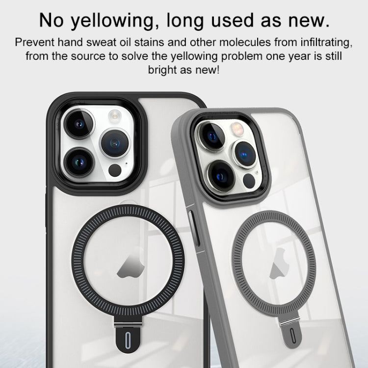 For iPhone 14 Shield Armor MagSafe Holder Phone Case(Grey) by buy2fix