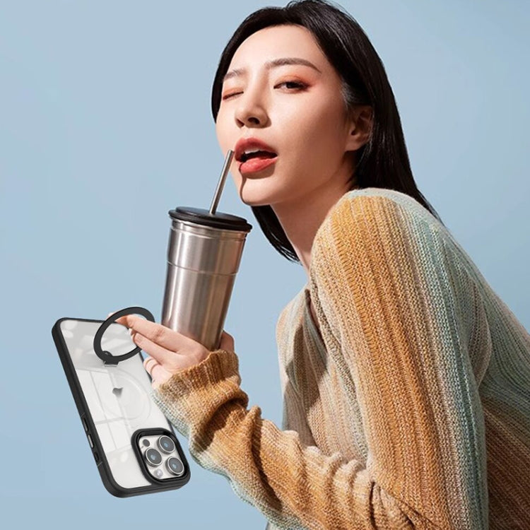 For iPhone 14 Shield Armor MagSafe Holder Phone Case(Grey) by buy2fix