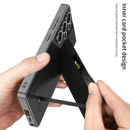 For Samsung Galaxy S25 Ultra 5G GKK Rotor Bracket Recessed Card Bag Full Coverage Phone Case(Carbon Fibre Texture) - Galaxy S25 Ultra 5G Cases by GKK | Online Shopping UK | buy2fix