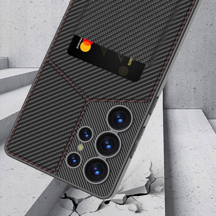 For Samsung Galaxy S25 Ultra 5G GKK Rotor Bracket Recessed Card Bag Full Coverage Phone Case(Carbon Fibre Texture) - Galaxy S25 Ultra 5G Cases by GKK | Online Shopping UK | buy2fix