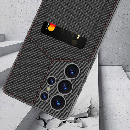 For Samsung Galaxy S25 Ultra 5G GKK Rotor Bracket Recessed Card Bag Full Coverage Phone Case(Carbon Fibre Texture) - Galaxy S25 Ultra 5G Cases by GKK | Online Shopping UK | buy2fix