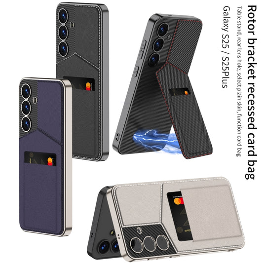 For Samsung Galaxy S25 5G GKK Rotor Bracket Recessed Card Bag Full Coverage Phone Case(Purple) - Galaxy S25 5G Cases by GKK | Online Shopping UK | buy2fix