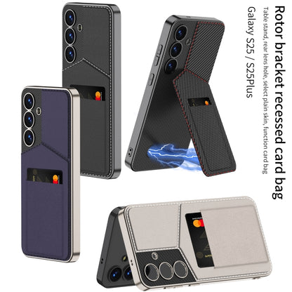 For Samsung Galaxy S25 5G GKK Rotor Bracket Recessed Card Bag Full Coverage Phone Case(Black) - Galaxy S25 5G Cases by GKK | Online Shopping UK | buy2fix