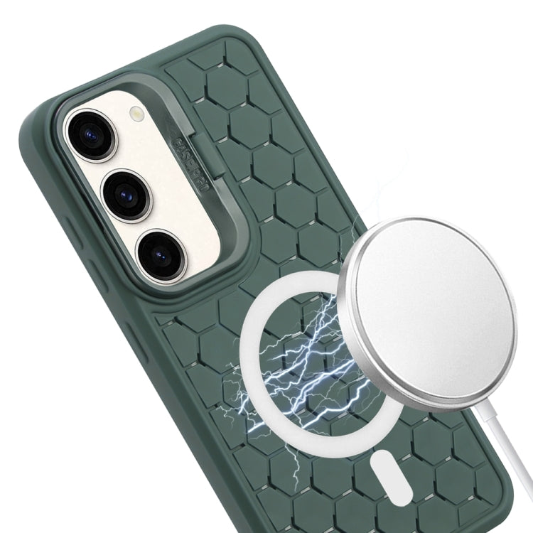 For Samsung Galaxy S23 5G Honeycomb Radiating Lens Holder Magsafe Phone Case(Green) - Galaxy S23 5G Cases by buy2fix | Online Shopping UK | buy2fix