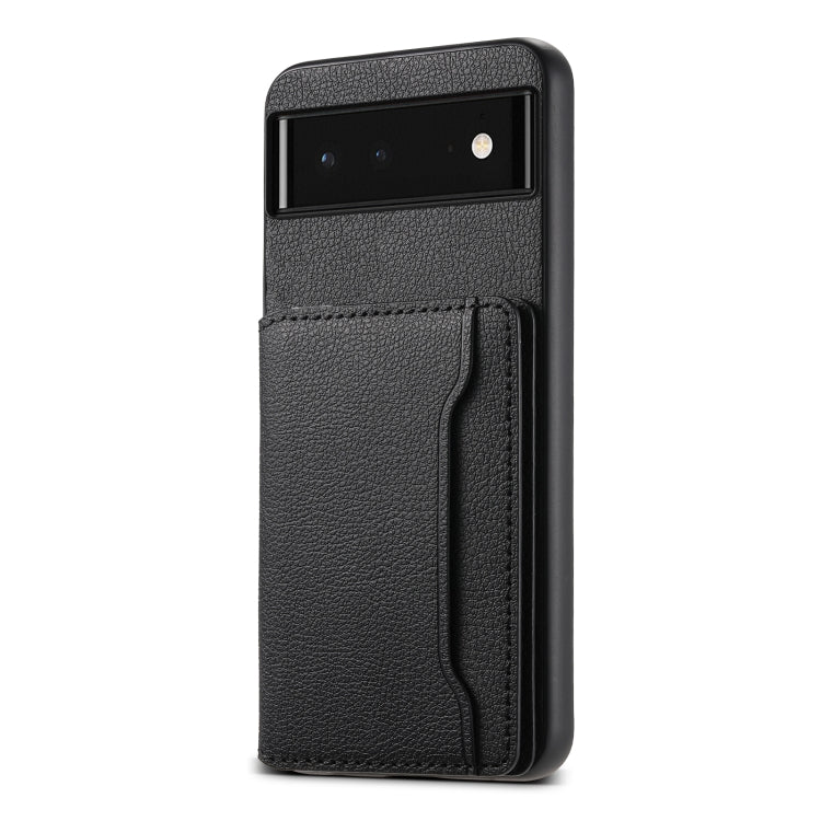 For Google Pixel 6 Calf Texture Card Bag Design Full Coverage Phone Case(Black) by buy2fix