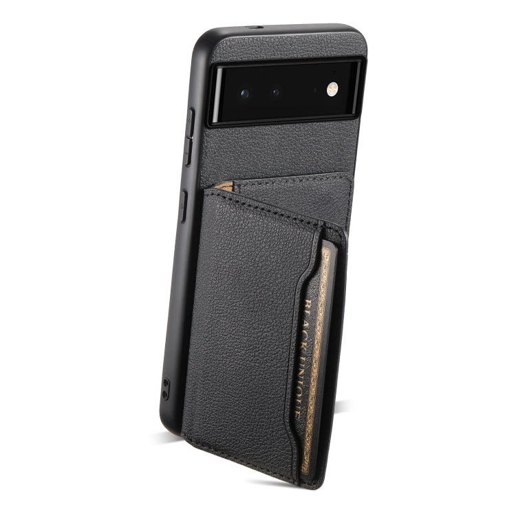For Google Pixel 6 Calf Texture Card Bag Design Full Coverage Phone Case(Black) by buy2fix