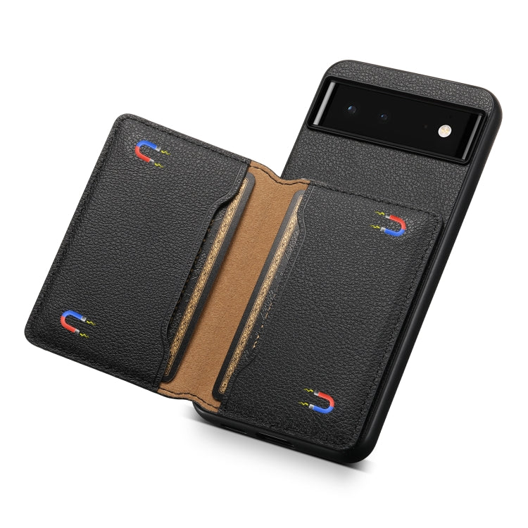 For Google Pixel 6 Calf Texture Card Bag Design Full Coverage Phone Case(Black) by buy2fix
