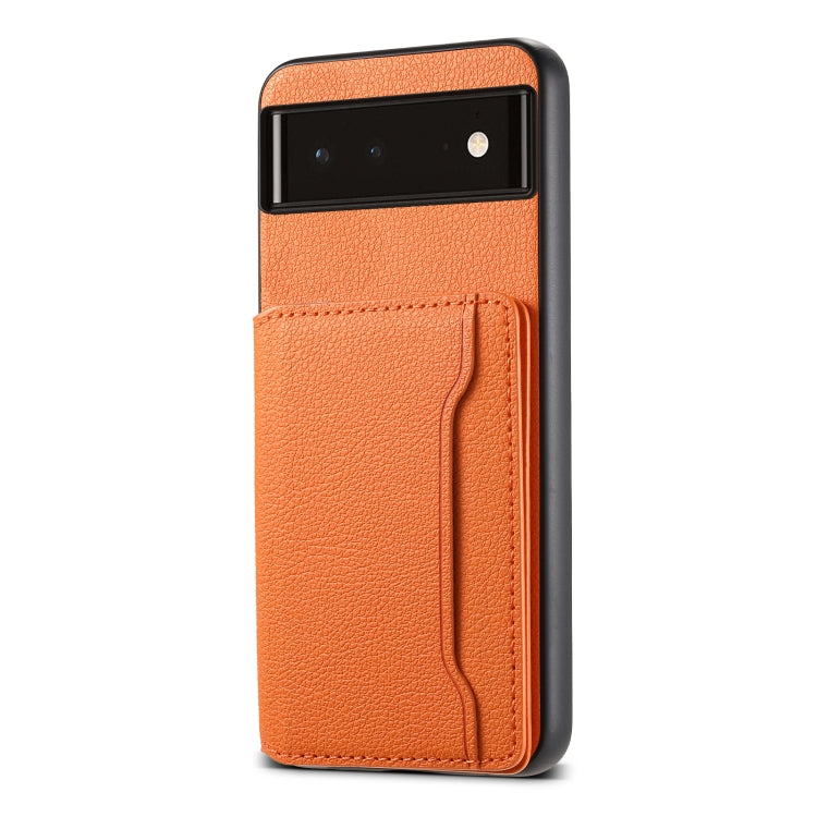 For Google Pixel 6 Calf Texture Card Bag Design Full Coverage Phone Case(Orange) by buy2fix