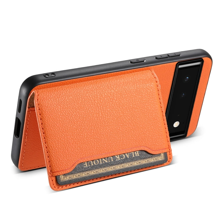 For Google Pixel 6 Calf Texture Card Bag Design Full Coverage Phone Case(Orange) by buy2fix