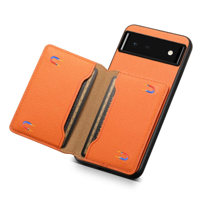 For Google Pixel 6 Calf Texture Card Bag Design Full Coverage Phone Case(Orange) by buy2fix