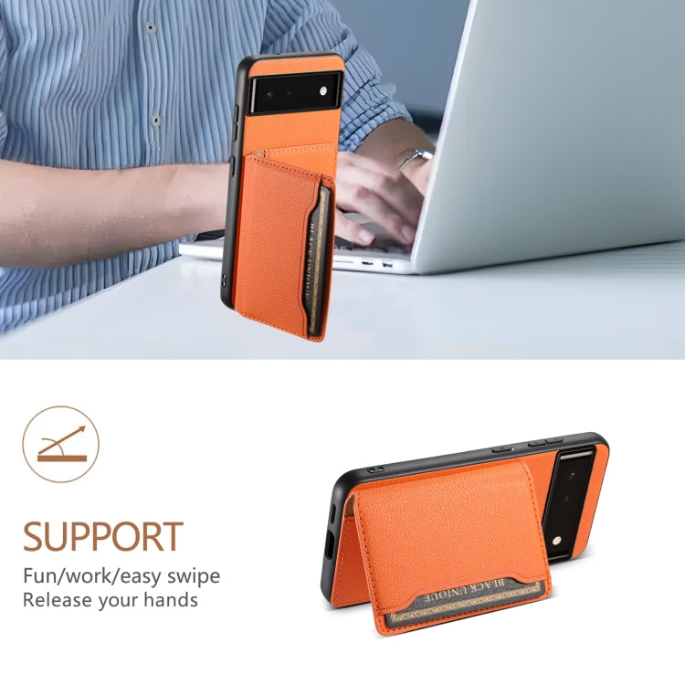 For Google Pixel 6 Calf Texture Card Bag Design Full Coverage Phone Case(Orange) by buy2fix
