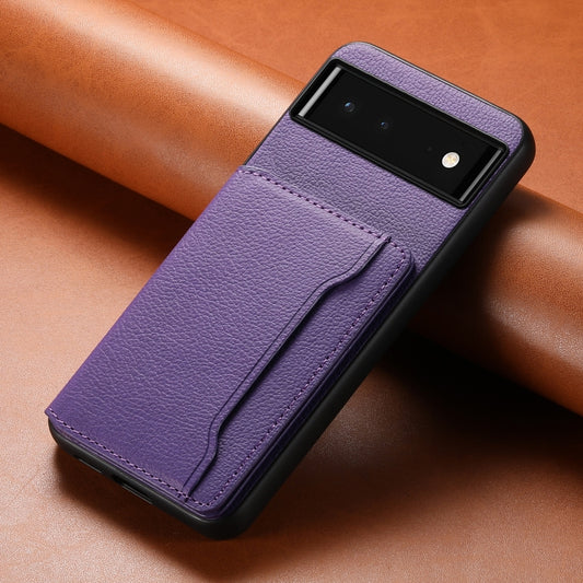For Google Pixel 6 Calf Texture Card Bag Design Full Coverage Phone Case(Purple) by buy2fix