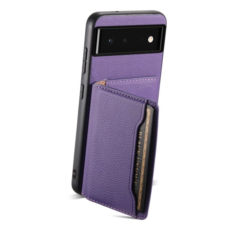 For Google Pixel 6 Calf Texture Card Bag Design Full Coverage Phone Case(Purple) by buy2fix