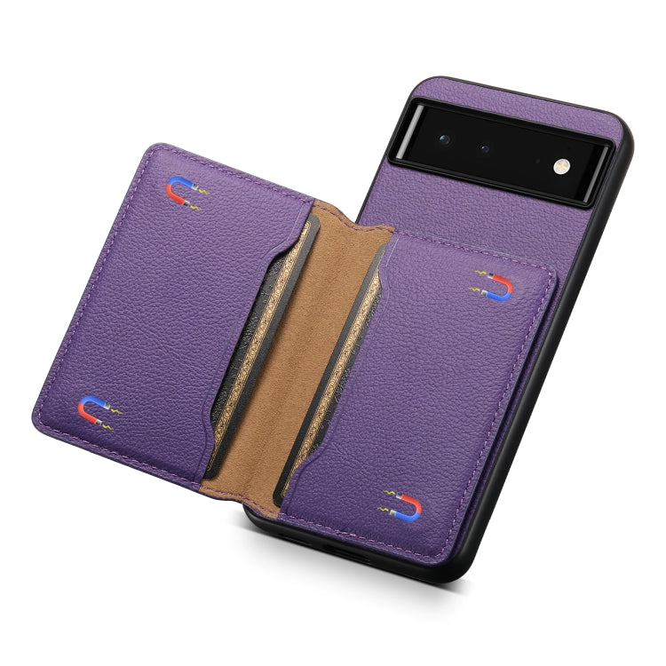 For Google Pixel 6 Calf Texture Card Bag Design Full Coverage Phone Case(Purple) by buy2fix