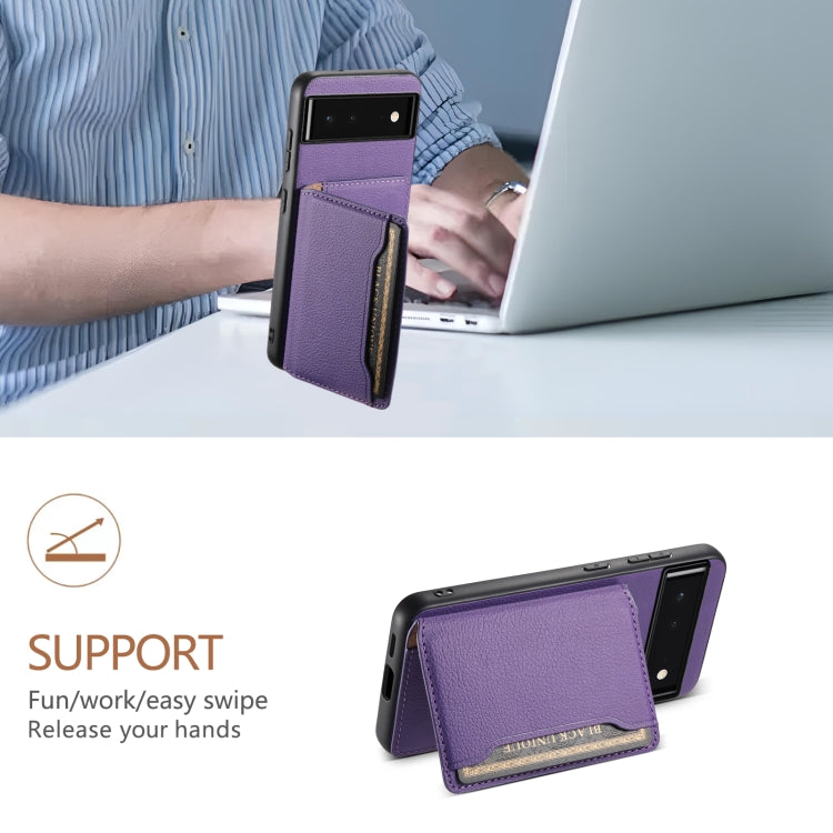 For Google Pixel 6 Calf Texture Card Bag Design Full Coverage Phone Case(Purple) by buy2fix
