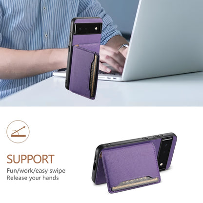 For Google Pixel 6 Calf Texture Card Bag Design Full Coverage Phone Case(Purple) by buy2fix