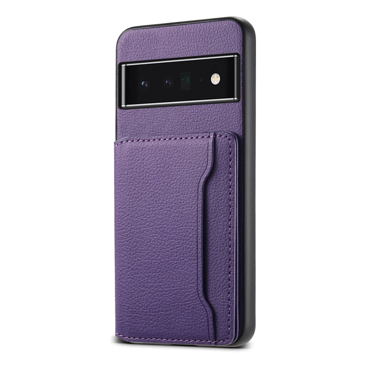 For Google Pixel 6 Pro Calf Texture Card Bag Design Full Coverage Phone Case(Purple) by buy2fix