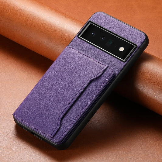 For Google Pixel 6 Pro Calf Texture Card Bag Design Full Coverage Phone Case(Purple) by buy2fix