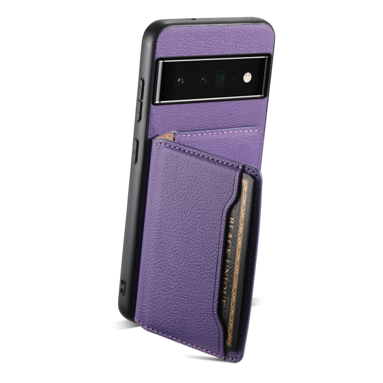 For Google Pixel 6 Pro Calf Texture Card Bag Design Full Coverage Phone Case(Purple) by buy2fix