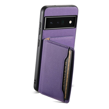 For Google Pixel 6 Pro Calf Texture Card Bag Design Full Coverage Phone Case(Purple) by buy2fix