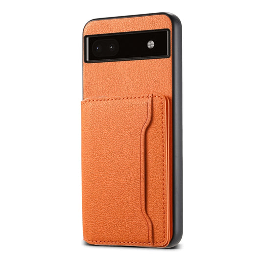 For Google Pixel 6a Calf Texture Card Bag Design Full Coverage Phone Case(Orange) by buy2fix