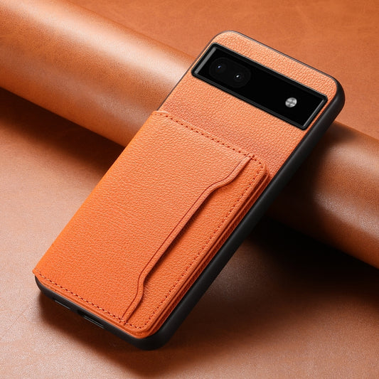 For Google Pixel 6a Calf Texture Card Bag Design Full Coverage Phone Case(Orange) by buy2fix