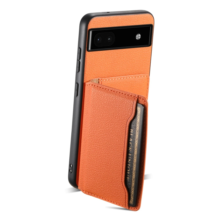For Google Pixel 6a Calf Texture Card Bag Design Full Coverage Phone Case(Orange) by buy2fix