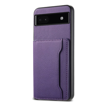 For Google Pixel 6a Calf Texture Card Bag Design Full Coverage Phone Case(Purple) by buy2fix